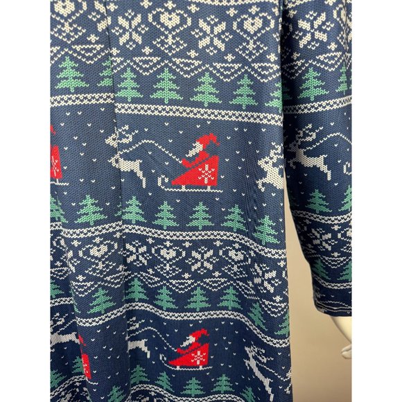 Santa Sleigh Christmas Long Sleeve Dress Size XXL Blue Cotton Blend - Picture 8 of 16